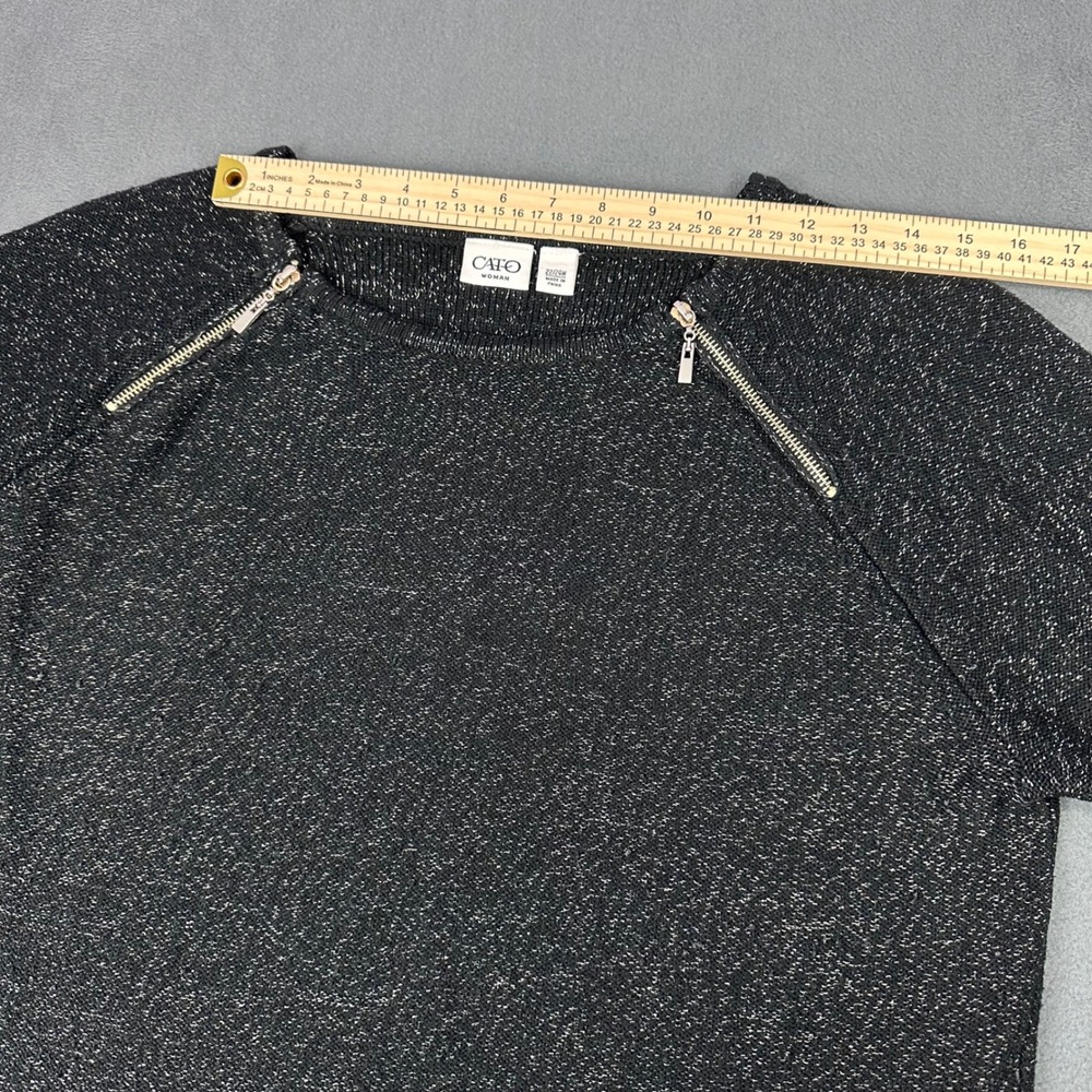 Cato Woman Black Silver Metallic Marled Zipper Shoulder Sweater Plus Size 22/24W - Picture 5 of 7